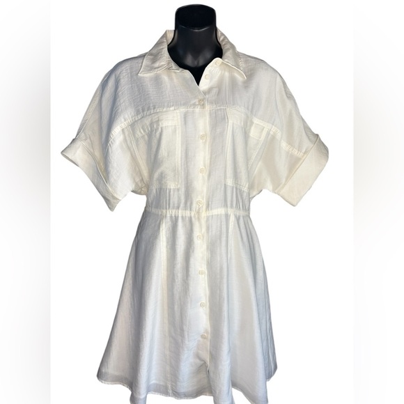 NWT ZARA women’s collar button down ivory/ cream short dress chest front pockets - Picture 10 of 10